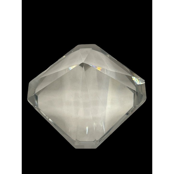 VINTAGE Signed Oleg Cassini 3" Crystal Glass Solitaire Diamond Paperweight - Picture 2 of 5